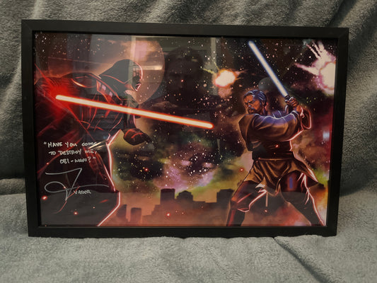 Autographed Darth Vader vs Obi-Wan 11x17 Framed Print Signed by Tom O’Connell – Front View
