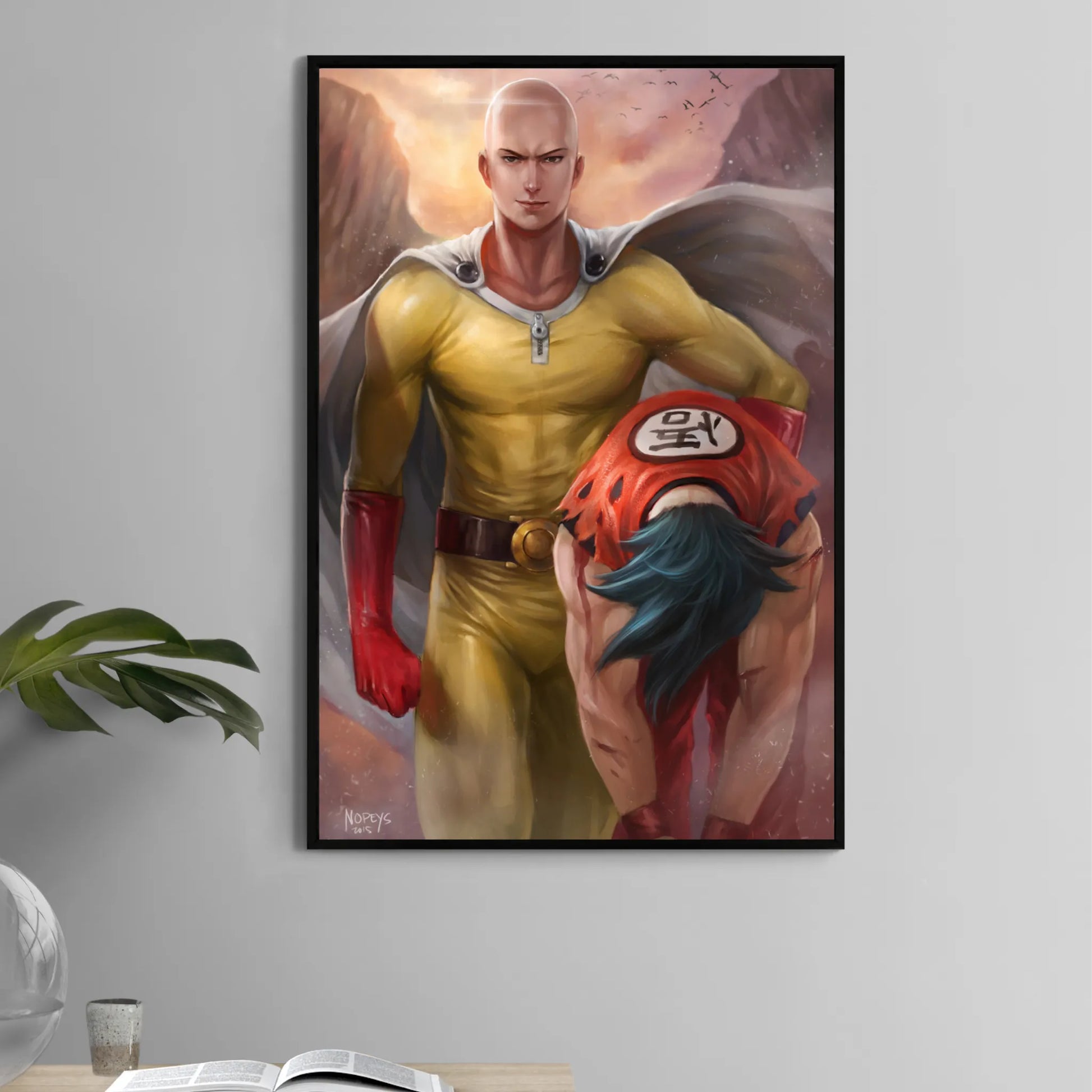 11x17 print of Saitama standing over Goku anime crossover
