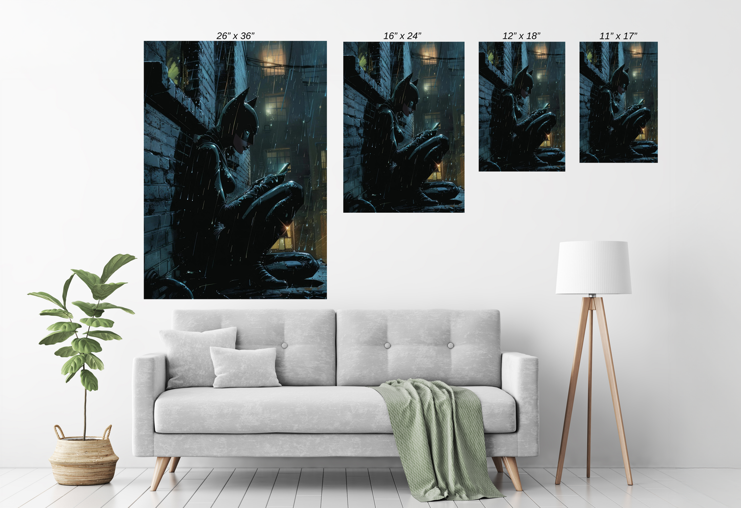 Size Chart of Batgirl Peaceful Ally Wall Art showcasing bold and serene colors with intricate details