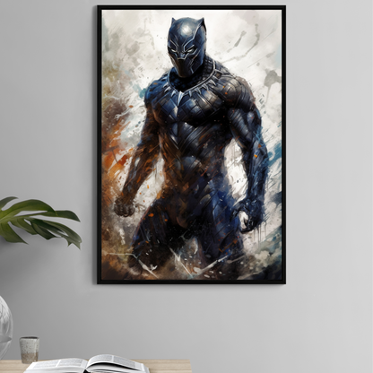 "Black Panther Watercolors Wall Art on premium canvas, acrylic, and metal – front view featuring Marvel Black Panther"