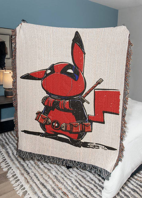 Deadpool Pikachu Woven Blanket | Deadchu 50x60 Heirloom Throw - Snapping Turtle Gallery