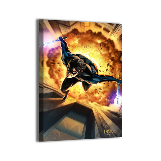 Blazing Descent Wall Art Canvas Print – Nightwing by Ryan Pasibe