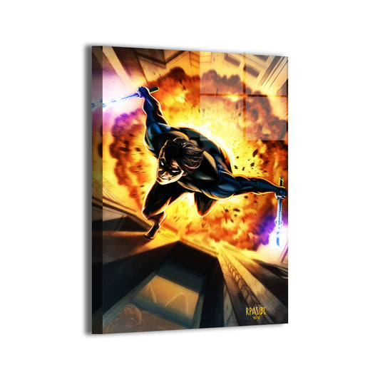 Blazing Descent Wall Art Metal Print – Nightwing by Ryan Pasibe