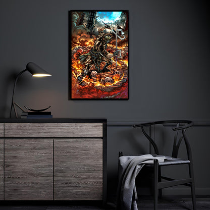 Kabal Mortal Kombat canvas wall art with fire and skull battlefield