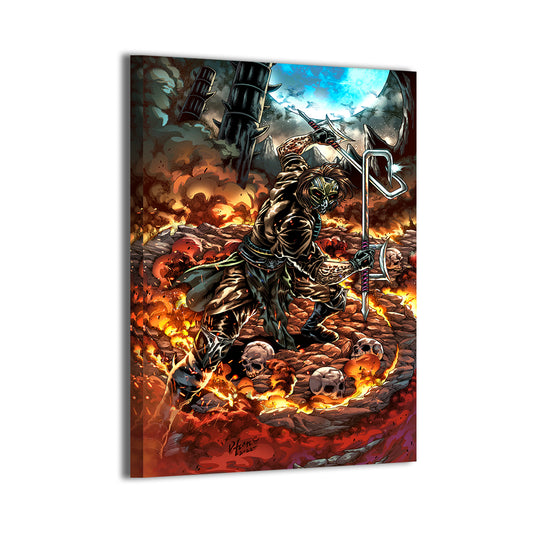 Kabal surrounded by flames – large Mortal Kombat canvas artwork