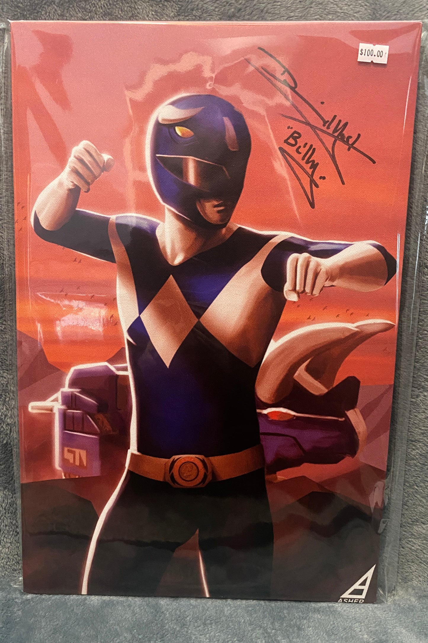 Old School Mighty Morphin Power Rangers Blue Ranger 12x18 Canvas signed by David Yost - Snapping Turtle Gallery