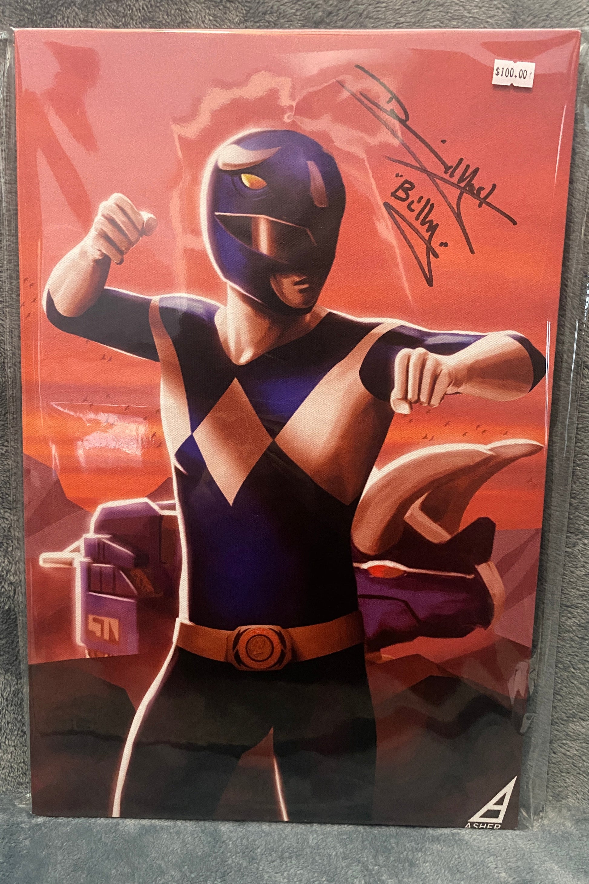 Old School Mighty Morphin Power Rangers Blue Ranger 12x18 Canvas signed by David Yost - Snapping Turtle Gallery