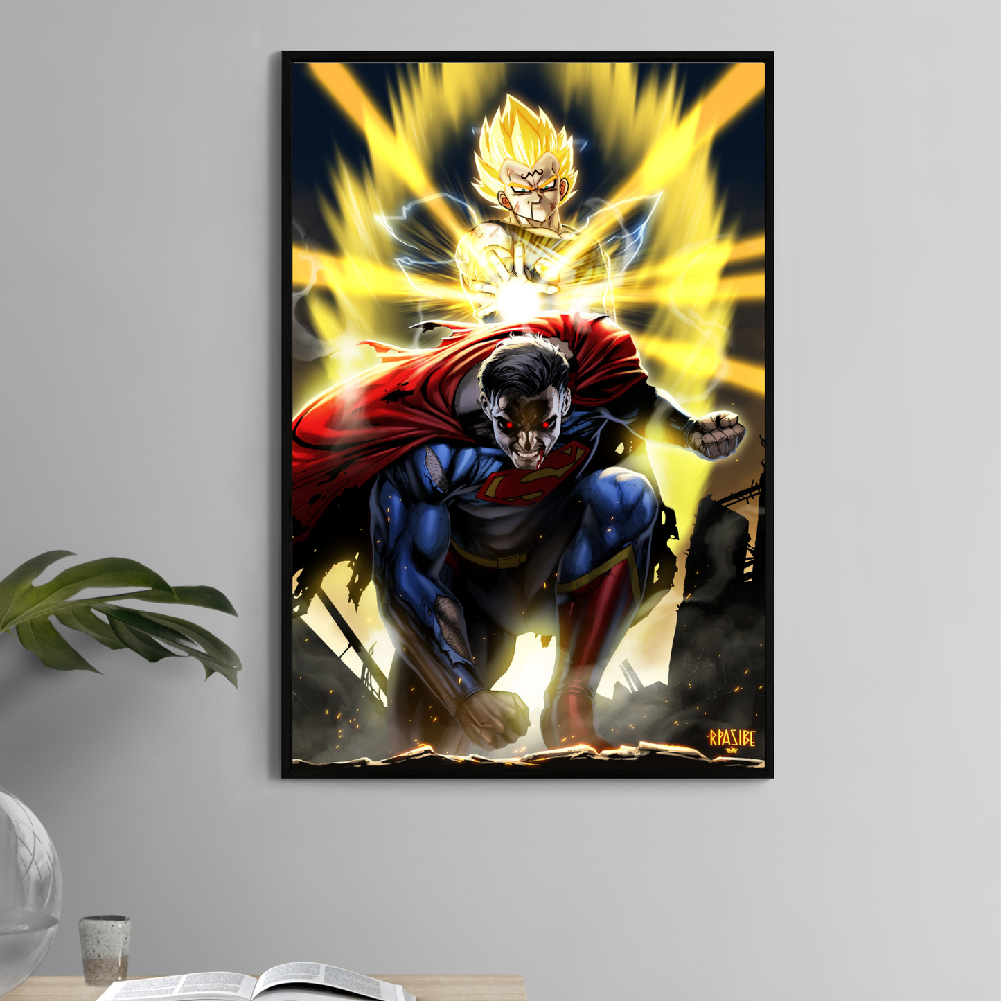 11x17 print of Vegeta powering up behind Superman
