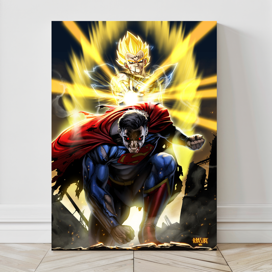 24x36 canvas print with Super Saiyan Vegeta above Superman
