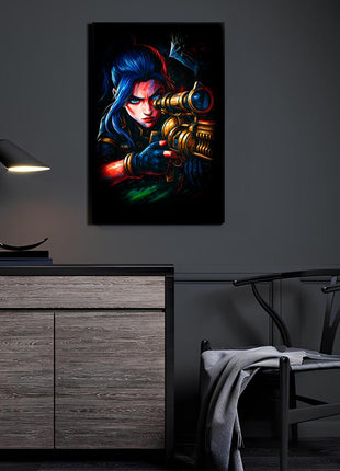 Deadly Aim in Shadow acrylic wall art showing Caitlyn at the moment of maximum focus