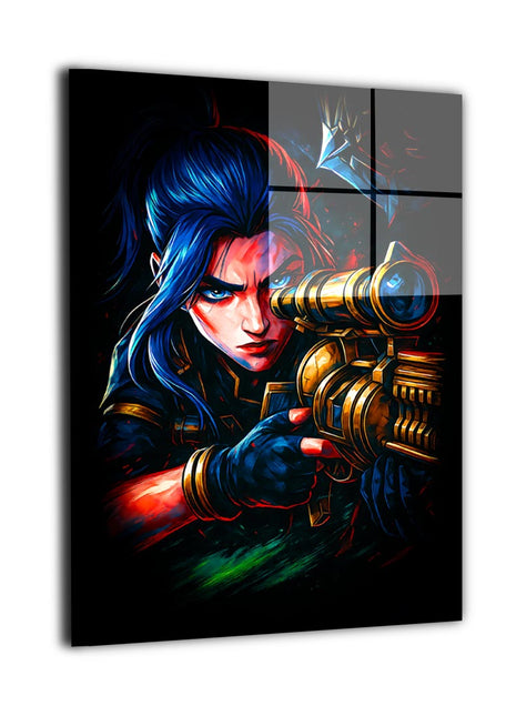 Deadly Aim in Shadow metal wall art showing Caitlyn at the moment of maximum focus