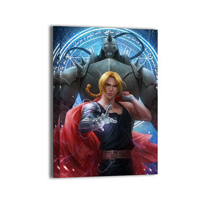 Alchemy Brothers Resolve Canvas — Edward and Alphonse Elric with transmutation circle, Fullmetal Alchemist fan art by Nopeys; gallery-wrapped, ready to hang.
