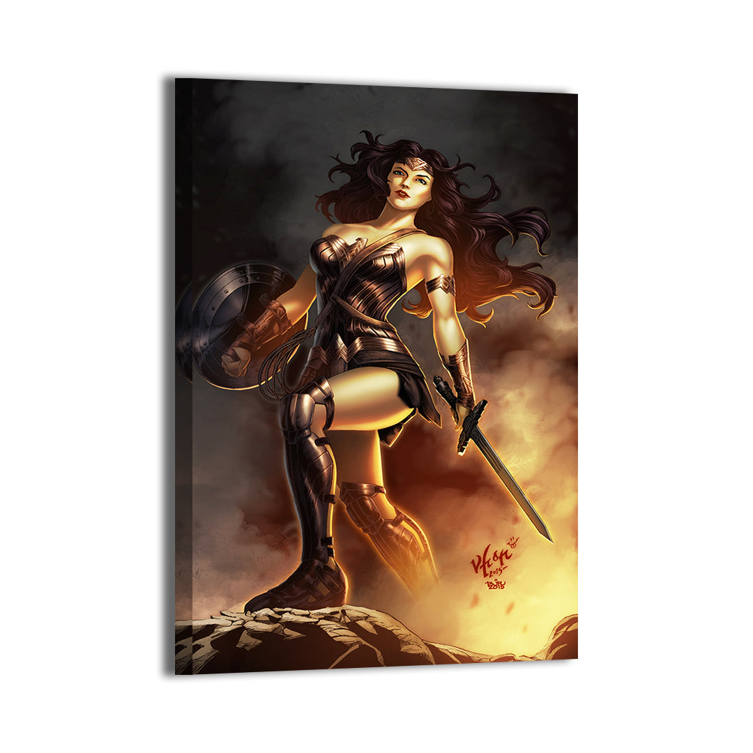 Wonder Woman DC Comics canvas wall art with glowing armor.