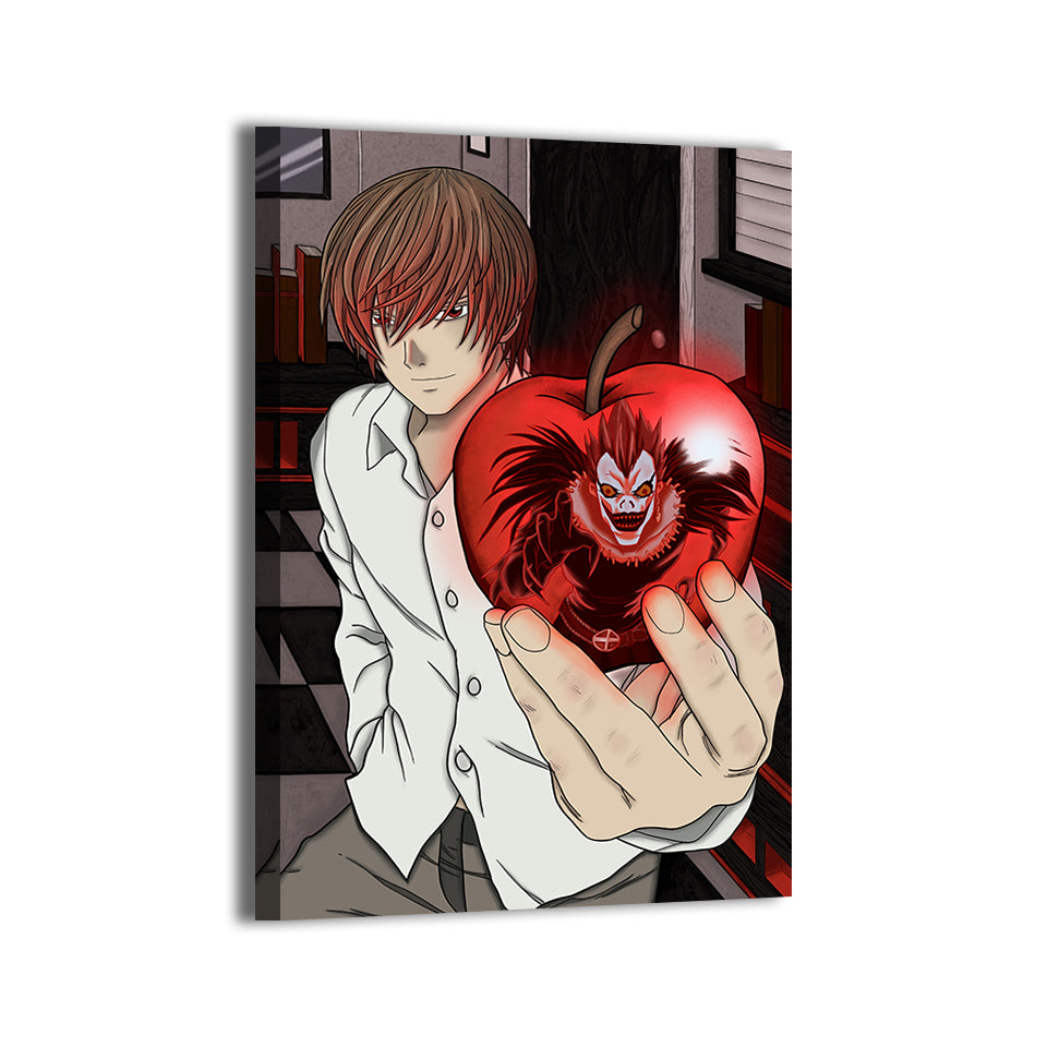 Light Yagami and Ryuk apple reflection scene by Ryan Pasibe, colors by Sam Dela Torre; gallery-wrapped, ready to hang.