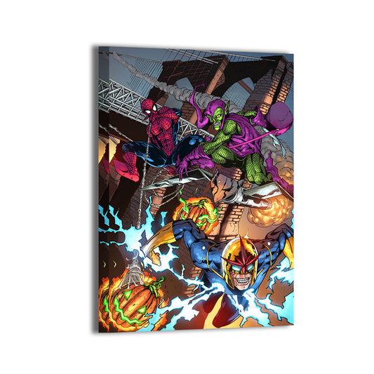 Bridge Ambush — Spider-Man, Green Goblin, and Nova; Curtis/Redulla Jr.; gallery-wrapped, ready to hang.