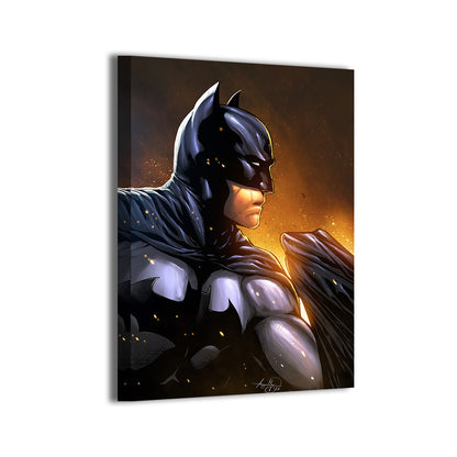 Cinder Knight Canvas — Batman close-up with glowing cinders, art by Michael Magallanes, colors by Nestor Redulla Jr.; gallery-wrapped, ready to hang.