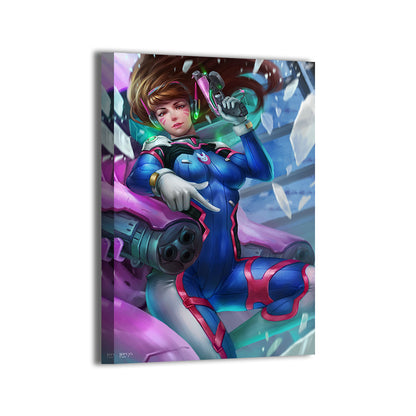 D.Va wall art on canvas with neon suit and mech details