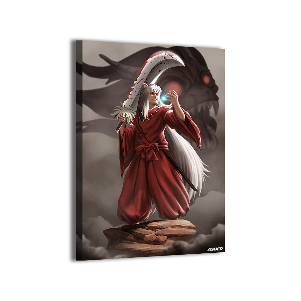 inuyasha red robes with giant sword by Ben Asher; gallery-wrapped, ready to hang.