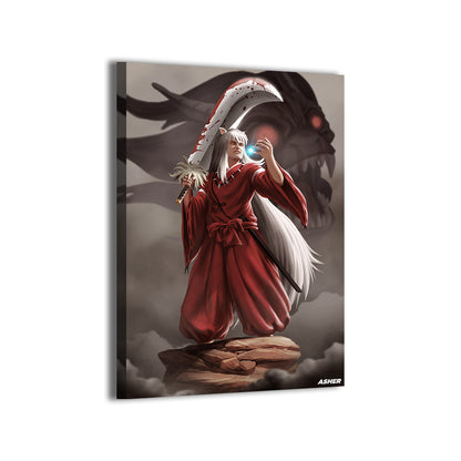 inuyasha red robes with giant sword by Ben Asher; gallery-wrapped, ready to hang.