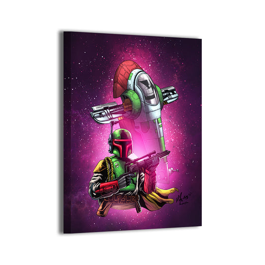 boba fett bounty hunter with blaster by Vhon Remot; gallery-wrapped, ready to hang.
