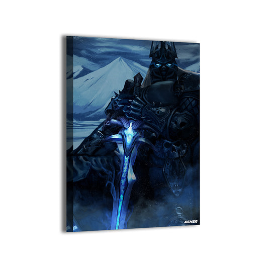 world of warcraft lich king with glowing blue runes by Ben Asher; gallery-wrapped.