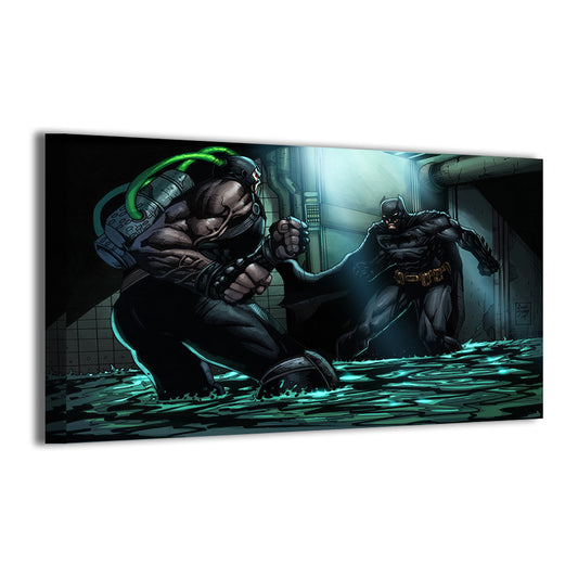 Gallery-wrapped canvas of Batman facing Bane; ready to hang; art by Emma J. Jones, colors by Nestor Redulla Jr.