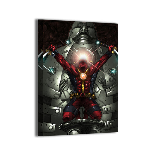 deadpool fan art on gallery-wrapped canvas, metallic backdrop, ready to hang.