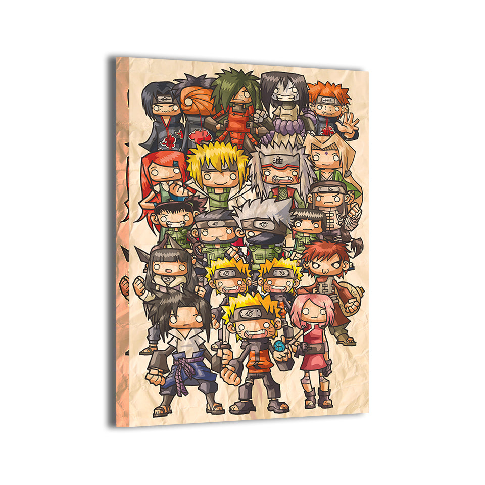 Hidden Village Chibi Legends Canvas — chibi ninja lineup from Naruto; gallery-wrapped, ready to hang.