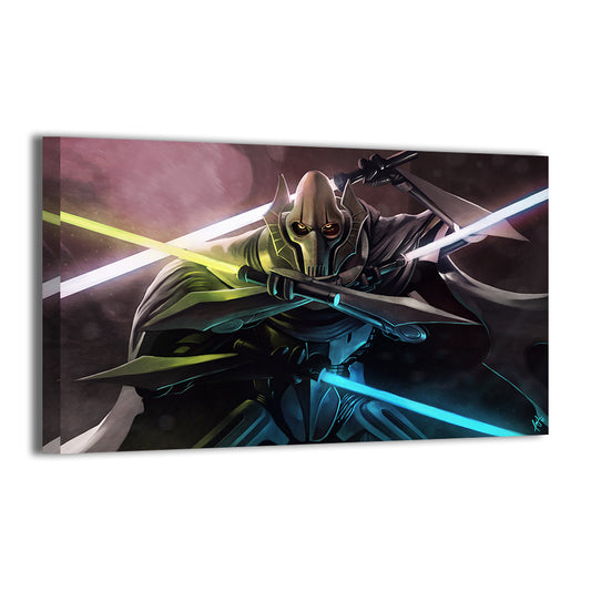 General Grievous attacking with crossed lightsabers; artwork by Ceasar; gallery-wrapped, ready to hang.