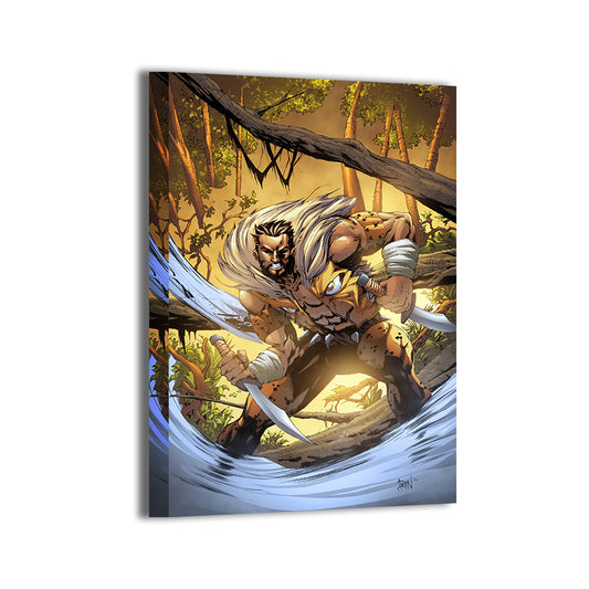 Gallery-wrapped canvas of Kraven charging in a forest, ready to hang; art by Don Mark Noceda, colors by Nestor Redulla Jr.
