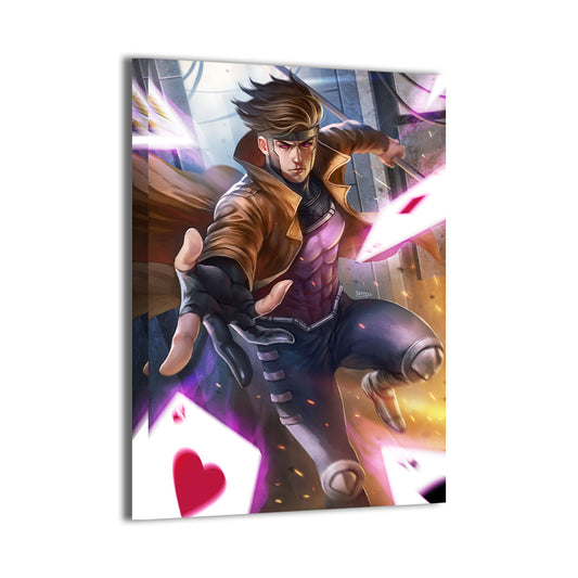 Gambit by Nopeys with kinetic cards and trench coat; gallery-wrapped, ready to hang.