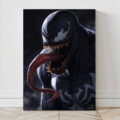 Venom symbiote artwork, gallery-wrapped canvas by Sam Dela Torre, ready to hang.