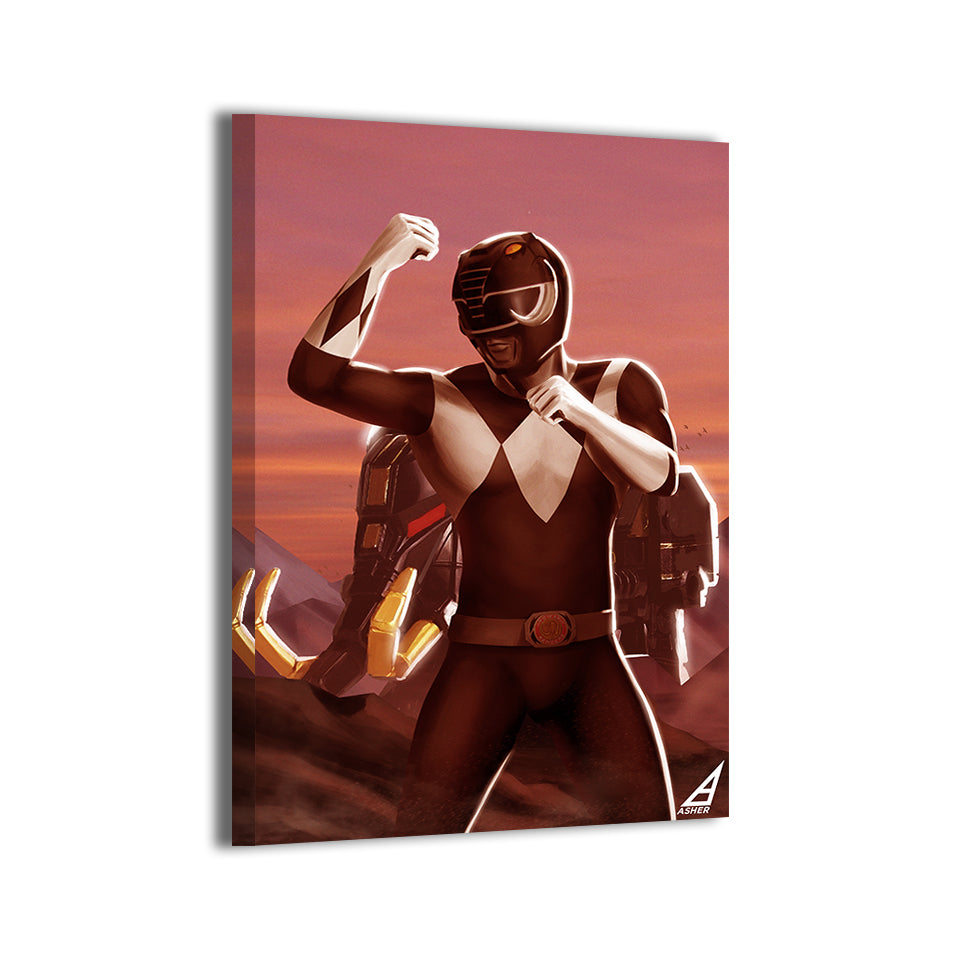 Black Ranger with Mastodon Dinozord by Ben Asher; gallery-wrapped, ready to hang.