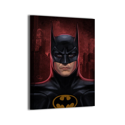 Batman red-sky cinematic portrait by Sam Dela Torre; gallery-wrapped.