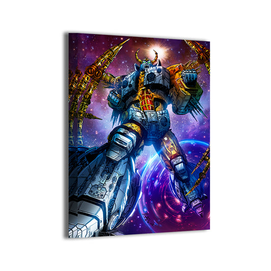 Planet Devourer Rises Canvas — Unicron towering in deep space, Transformers art by Michael Magallanes, colors by Kevin Anthony De Castro; gallery-wrapped, ready to hang.