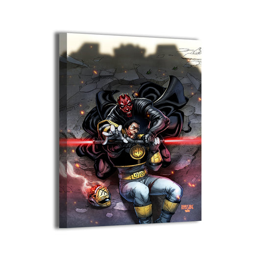Darth Maul vs White Ranger by Ryan Pasibe; gallery-wrapped canvas, ready to hang.