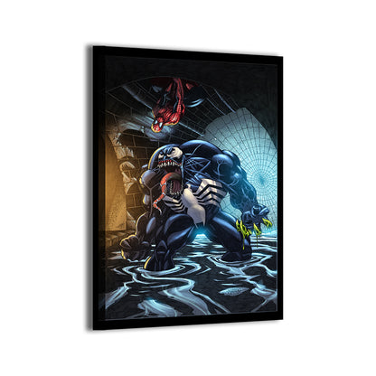 Gallery-wrapped canvas of Spider-Man vs Venom in the sewers; ready to hang; art by Thomas Mason, colors by Nestor Redulla Jr.