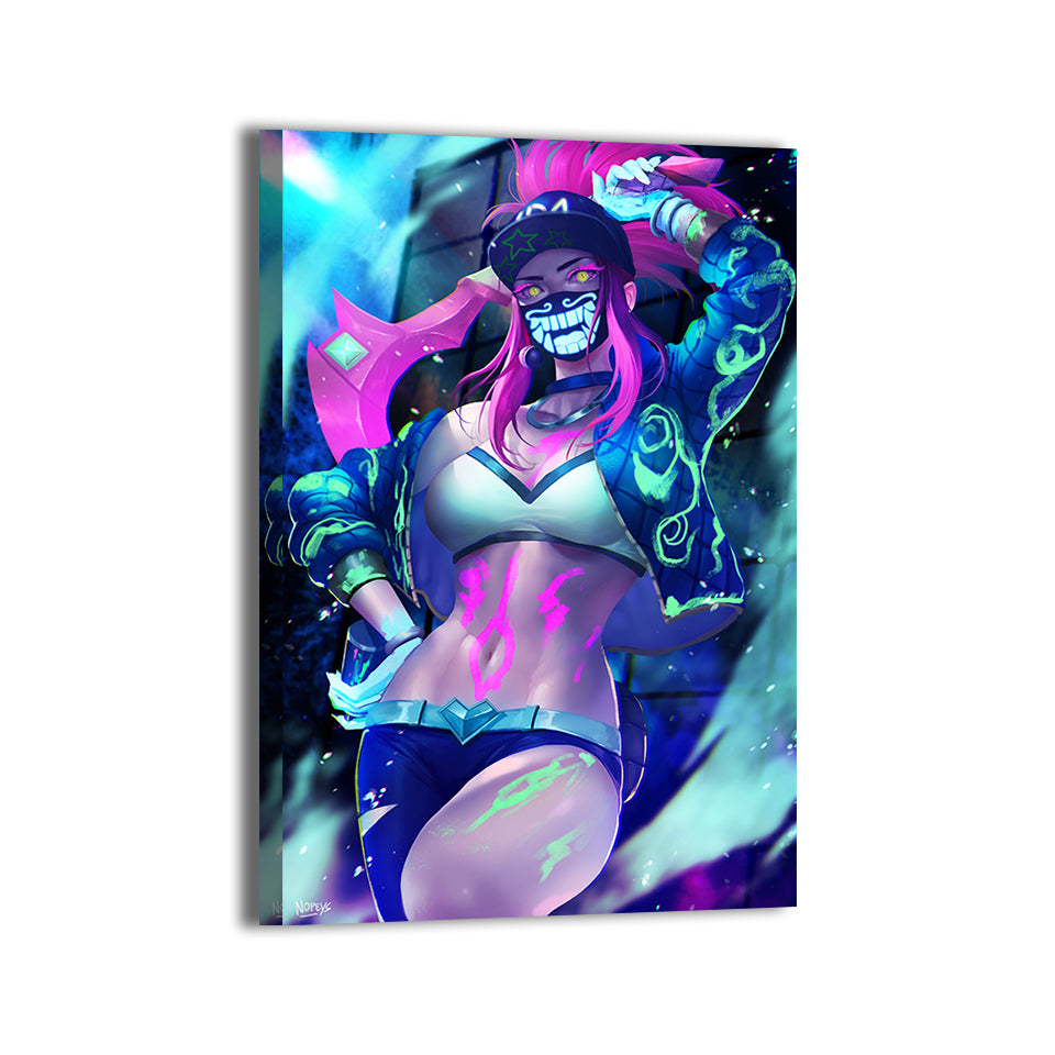 Akali from League of Legends by Nopeys; vibrant glow, ready to hang.
