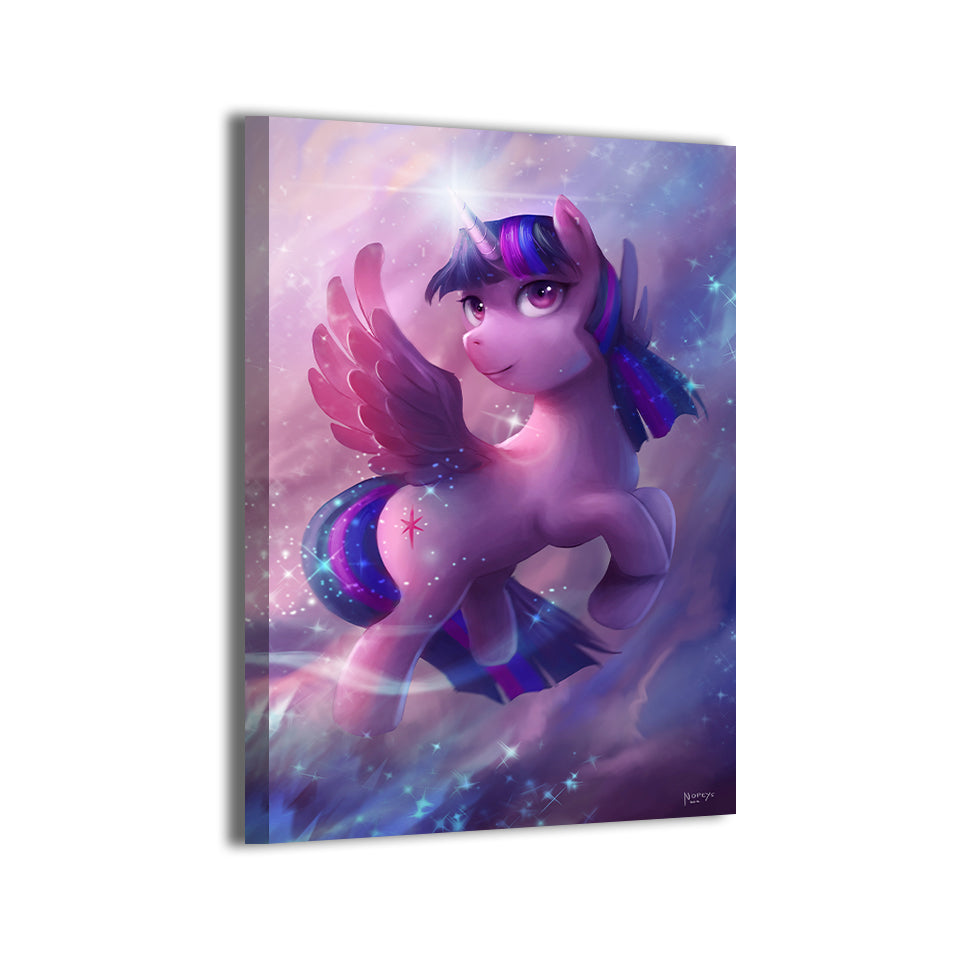 Starlit Spark Canvas Print — Twilight Sparkle in luminous starfield, artwork by Nopeys; gallery-wrapped, ready to hang.