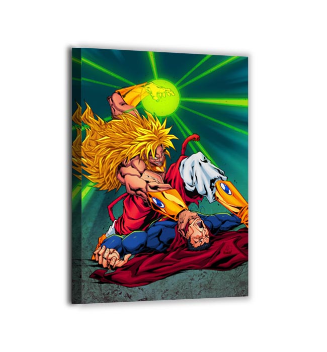 broly vs superman battle by Austin Janowsky; gallery-wrapped, ready to hang.