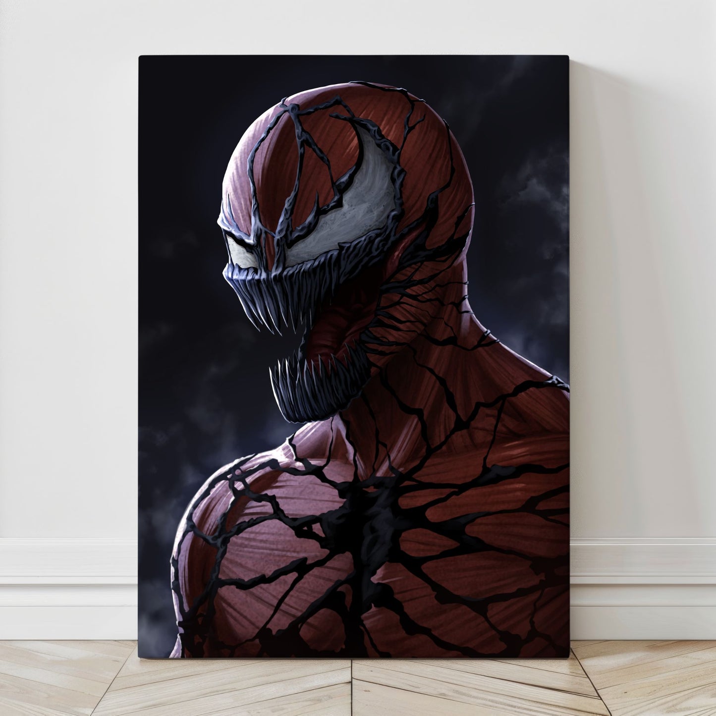 Carnage symbiote artwork, gallery-wrapped canvas by Sam Dela Torre, ready to hang.