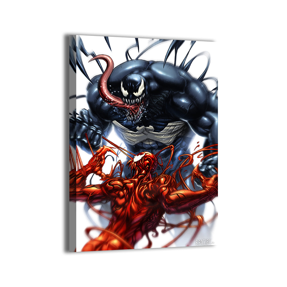 Venom vs Carnage by Ryan Pasibe, colors by Brian Valeza (Totz Valeza); gallery-wrapped, ready to hang.