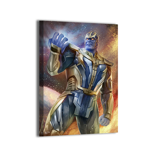 Titan Conqueror Canvas Print — Thanos, galactic backdrop and armored stance; artwork by Nopeys; gallery-wrapped, ready to hang.