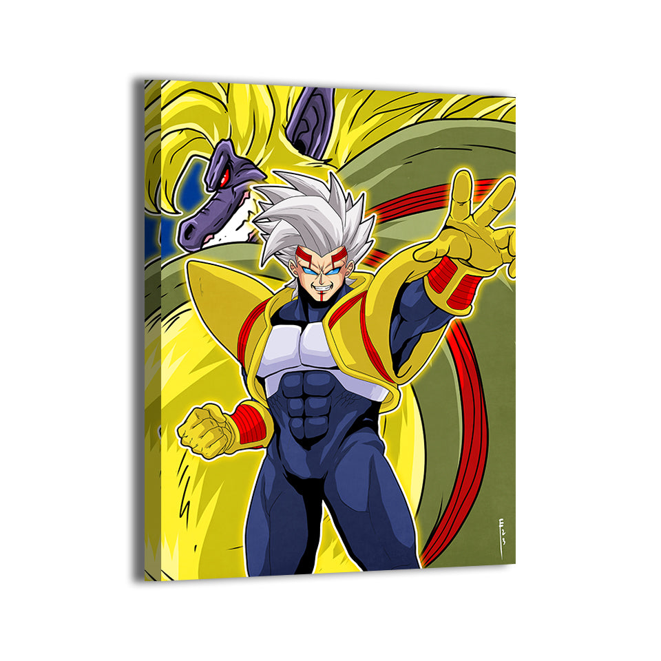 Baby Vegeta powering up in Dragon Ball GT style by Emmanuel Centeno; gallery-wrapped, ready to hang.