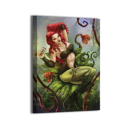 Gallery-wrapped canvas of Poison Ivy surrounded by twisting plants; ready to hang; art by Richard Bue, colors by Martin Mariano Hernandez.