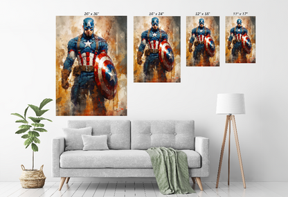 Captain America Watercolors Wall Art on Size Chart canvas, acrylic, and metal – front view
