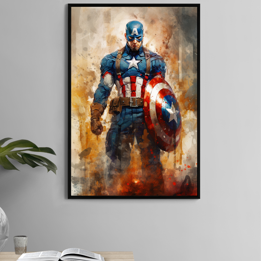 Captain America Watercolors Wall Art on premium canvas, acrylic, and metal – front view
