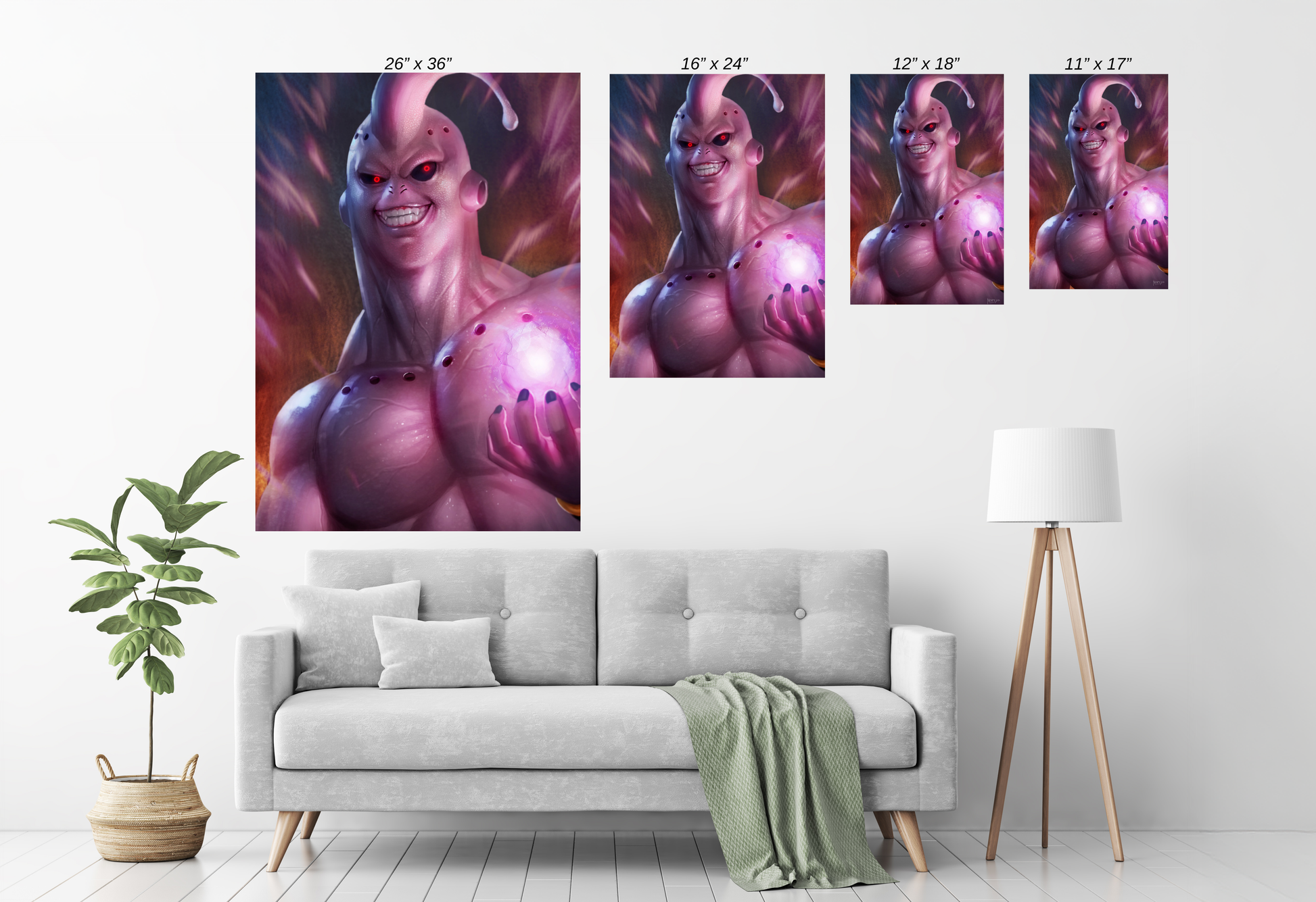 Size Chart canvas print of muscular Majin Buu radiating chaotic energy and power