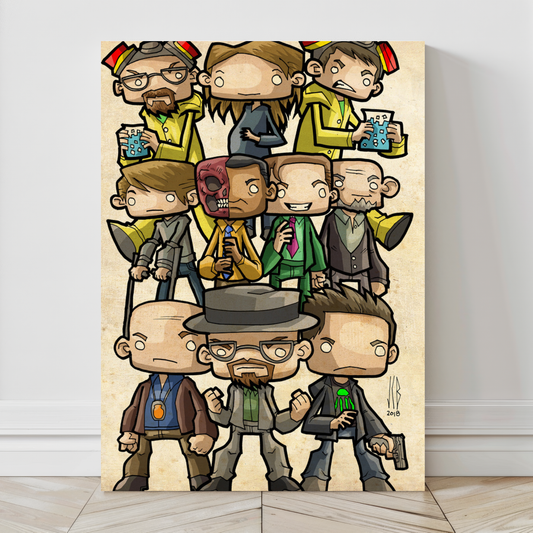 12x18 canvas of Breaking Bad cast in cartoon style by Jeff Benitez