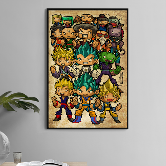 Chibi Dragon Ball Super cast print with 18 characters – 11x17 wall art